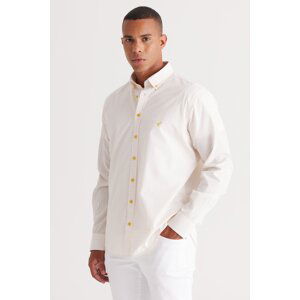 AC&Co / Altınyıldız Classics Men's White-Yellow Comfort Fit Comfy Cut Buttoned Collar Checkered Cotton Shirt.