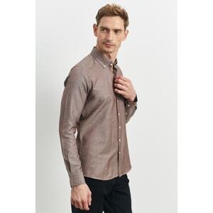 AC&Co / Altınyıldız Classics Men's Mink Slim Fit Slim Fit Cotton Oxford Shirt with Hidden Buttons and Long Sleeved Collar