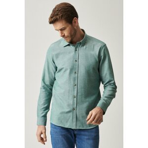 AC&Co / Altınyıldız Classics Men's Green Slim Fit Slim Fit Cotton Oxford Shirt with Hidden Buttons and Long Sleeved Collar.