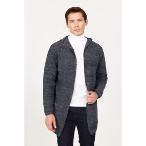 AC&Co / Altınyıldız Classics Men's Navy Blue-gray Standard Fit Regular Cut Hooded Patterned Knitwear Cardigan