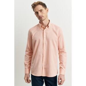 AC&Co / Altınyıldız Classics Men's Orange Slim Fit Slim Fit Cotton Oxford Shirt with Hidden Buttons and Long Sleeved Collar.