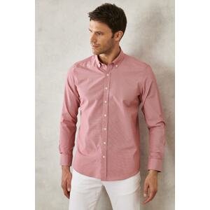 AC&Co / Altınyıldız Classics Men's Red Slim Fit Slim Fit Oxford Buttoned Collar Gingham Cotton Shirt
