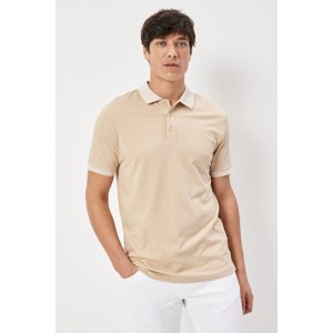 AC&Co / Altınyıldız Classics Men's Anti-shrink Cotton Fabric Slim Fit Slim Fit Light-Beige Anti-roll Polo Neck T-Shirt.