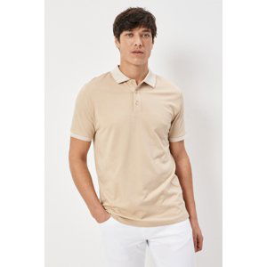 AC&Co / Altınyıldız Classics Men's Shrink-Resistant Cotton Fabric Slim Fit Narrow Cut Light-Beige Non-Roll Polo Collar T-Shirt