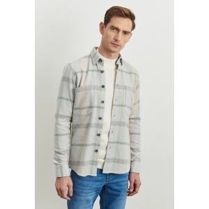 AC&Co / Altınyıldız Classics Men's Grey-green Oversize Loose Cut Button Collar Plaid Patterned Flannel Lumberjack Shirt