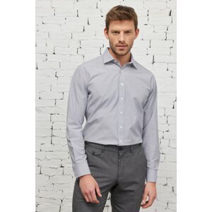 AC&Co / Altınyıldız Classics Men's Navy Blue-White Comfort Fit Comfortable Cut Classic Collar Cotton Striped Shirt.