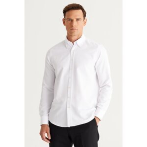 AC&Co / Altınyıldız Classics Men's White Slim Fit Slim Fit Oxford Long Buttoned Collar Dobby Shirt