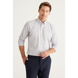 AC&Co / Altınyıldız Classics Men's Gray Slim Fit Slim-fit Oxford Buttoned Collar Gingham Cotton Shirt.