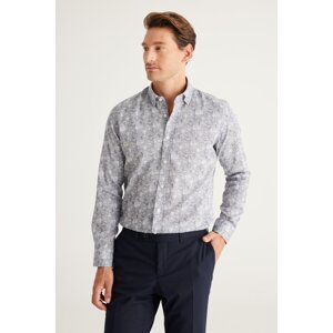 AC&Co / Altınyıldız Classics Men's Navy Blue Slim Fit Slim Fit Hidden Button Collar Cotton Shirt