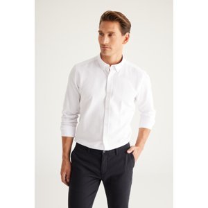 AC&Co / Altınyıldız Classics Men's White Buttoned Collar Easy to Iron Cotton Slim Fit Slim Fit Oxford Shirt