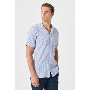 AC&Co / Altınyıldız Classics Men's White-blue Comfort Fit Comfy Cut Monocollar See-through Striped Shirt.