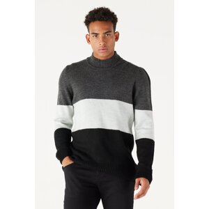 AC&Co / Altınyıldız Classics Men's Anthracite-black Standard Fit Half Turtleneck Raised Soft Textured Knitwear Sweater