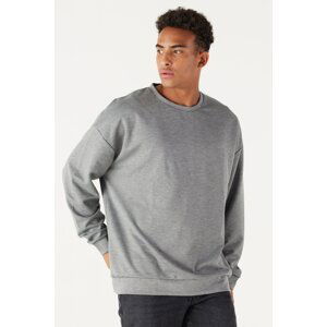 AC&Co / Altınyıldız Classics Men's Gray Melange Oversize Wide Cut Crew Neck Plain Sweatshirt