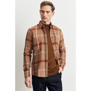 AC&Co / Altınyıldız Classics Men's Orange Brick Oversize Loose Cut Button Collar Plaid Patterned Flannel Lumberjack Shirt