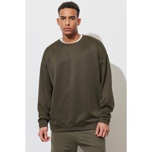 AC&Co / Altınyıldız Classics Men's Khaki Oversize Wide Fit Crew Neck Plain Sweatshirt