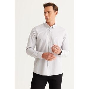 AC&Co / Altınyıldız Classics Men's Grey-White Slim Fit Slim Fit Button-down Collar Cotton Striped Shirt
