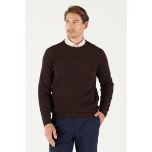 AC&Co / Altınyıldız Classics Men's Brown-black Standard Fit Regular Fit Crew Neck Patterned Knitwear Sweater