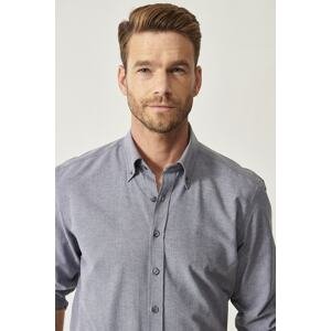 AC&Co / Altınyıldız Classics Men's Anthracite Button Collar Tailored Slim Fit Oxford Shirt