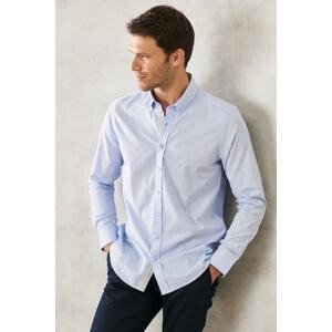 AC&Co / Altınyıldız Classics Men's Light Blue Slim Fit Slim Fit Buttoned Collar 100% Cotton Plain Casual Shirt.