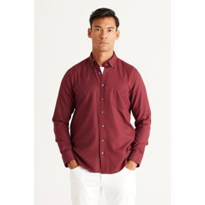 AC&Co / Altınyıldız Classics Men's Burgundy Slim Fit Slim Fit Buttoned Collar Cotton Pocket Oxford Shirt
