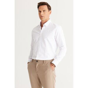 AC&Co / Altınyıldız Classics Men's White Slim Fit Slim-fit Oxford Buttoned Collar Dobby Cotton Shirt.