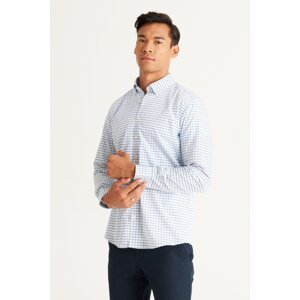 AC&Co / Altınyıldız Classics Men's Navy Blue-Blue Slim Fit Slim Fit Button Down Collar 100% Cotton Check Shirt