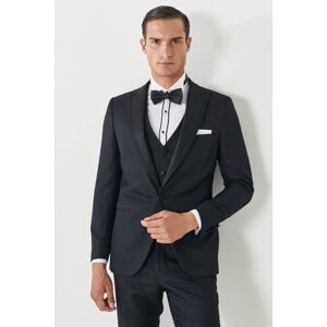 ALTINYILDIZ CLASSICS Men's Navy Blue Slim Fit Slim Fit Swallowtail Collar Patterned Vest Tuxedo Suit.