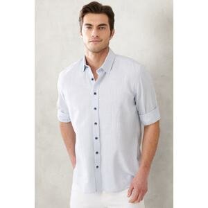 AC&Co / Altınyıldız Classics Men's Light Blue Slim Fit Slim Fit Shirt with Hidden Buttons Collar Linen-Looking 100% Cotton Flared Shirt.