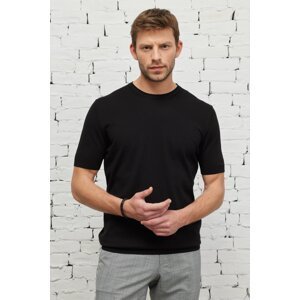 ALTINYILDIZ CLASSICS Men's Black Standard Fit Regular Cut Crew Neck 100% Cotton Knitwear T-Shirt