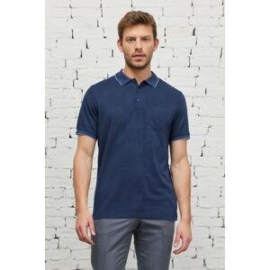 ALTINYILDIZ CLASSICS Men's Indigo Comfort Fit Comfortable Cut Polo Neck Jacquard T-Shirt with Pocket.