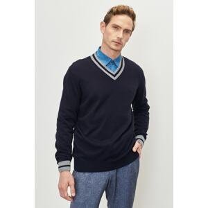ALTINYILDIZ CLASSICS Men's Navy Blue-gray Standard Fit Regular Fit V Neck Knitwear Sweater