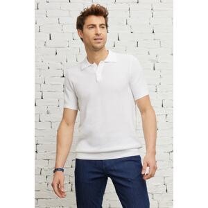 ALTINYILDIZ CLASSICS Men's White Standard Fit Normal Cut Polo Collar 100% Cotton Short Sleeves Knitwear T-Shirt.