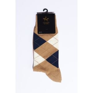 ALTINYILDIZ CLASSICS Men's Beige-Navy Blue Patterned Beige Navy Blue Casual Socks.
