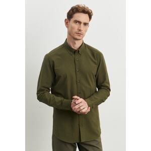 ALTINYILDIZ CLASSICS Men's Khaki Slim Fit Slim Fit Button Collar 100% Cotton Patterned Shirt