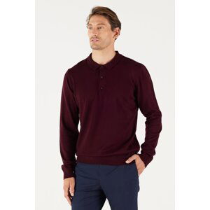 ALTINYILDIZ CLASSICS Men's Claret Red Anti-Pilling Anti-Pilling Fabric Standard Fit Normal Cut Polo Collar Knitwear Sweater.