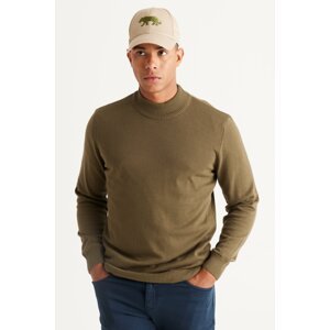 ALTINYILDIZ CLASSICS Men's Khaki Standard Fit Normal Cut Half Turtleneck Cotton Knitwear Sweater.