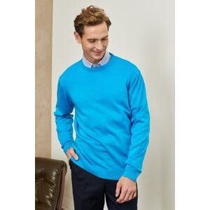 ALTINYILDIZ CLASSICS Men's Turquoise Standard Fit Normal Cut Crew Neck Knitwear Sweater.