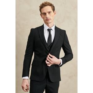 ALTINYILDIZ CLASSICS Men's Black Extra Slim Fit Slim Fit Swallow Collar Dobby Black Suit