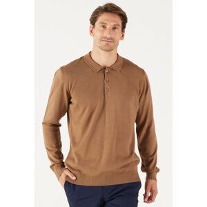 ALTINYILDIZ CLASSICS Men's Mink Anti-Pilling Anti-Pilling Fabric Standard Fit Normal Cut Polo Collar Knitwear Sweater.