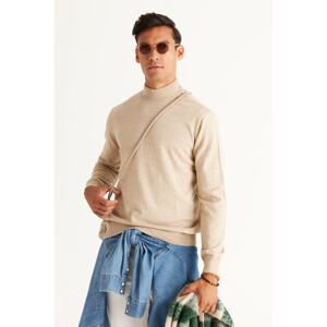 ALTINYILDIZ CLASSICS Men's Beige Anti-Pilling Standard Fit Normal Cut Half Turtleneck Knitwear Sweater.