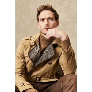 ALTINYILDIZ CLASSICS Men's Beige Standard Fit Regular Cut Baby Collar Waist Belted Cotton Winter Trench Coat