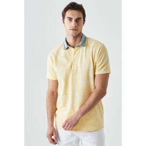 ALTINYILDIZ CLASSICS Men's Yellow-white Slim Fit Slim Fit Polo Neck 100% Cotton T-Shirt.