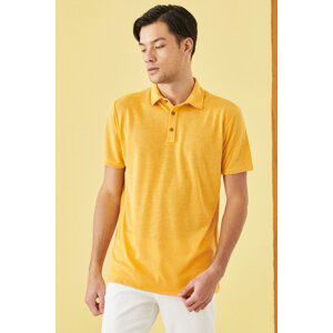 ALTINYILDIZ CLASSICS Pánske tmavožlté tričko slim fit slim fit polo výstrih obyčajný ležérny tričko.