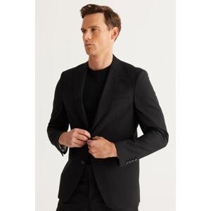 ALTINYILDIZ CLASSICS Men's Black Extra Slim Fit Slim Fit Swallow Collar Wool Water and Stain Resistant Nano Suit