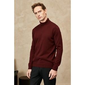 ALTINYILDIZ CLASSICS Men's Claret Red Anti-Pilling, Anti-Pilling Feature Standard Fit Full Turtleneck Knitwear Sweater.