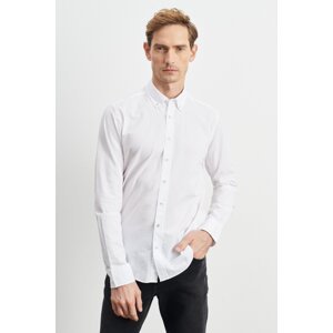 ALTINYILDIZ CLASSICS Men's White Slim Fit Slim Fit Buttoned Collar 100% Cotton Patterned Shirt