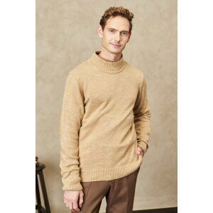 ALTINYILDIZ CLASSICS Men's Brown Standard Fit Regular Cut Half Turtleneck Ruffled Soft Textured Knitwear Sweater