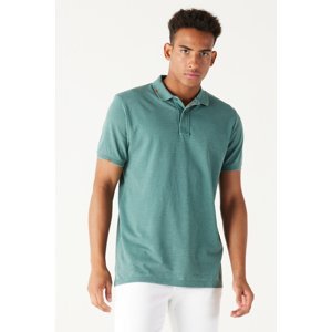 ALTINYILDIZ CLASSICS Pánske zelené Slim Fit Slim Fit polo výstrih bavlnené tričko s krátkym rukávom.