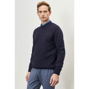 ALTINYILDIZ CLASSICS Men's Navy Blue Standard Fit Normal Cut Polo Collar Woolen Dobby Knitwear Sweater.