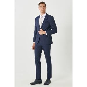 ALTINYILDIZ CLASSICS Men's Navy Blue Slim Fit Narrow Cut Mono Collar Striped Suit